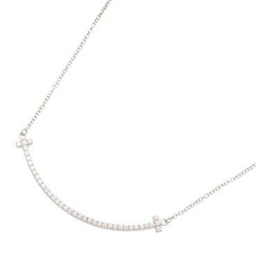 TIFFANY＆CO T Smile Diamond Necklace Pendant 18KWG White Gold Clear Used Women