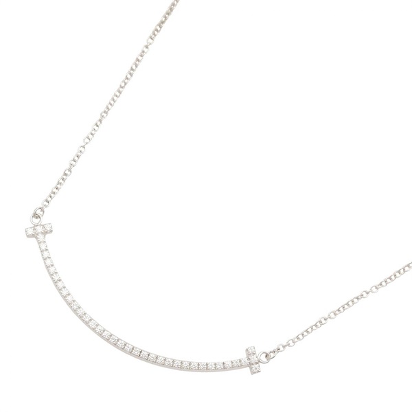 TIFFANY＆CO T Smile Diamond Necklace Pendant 18KWG White Gold Clear Used Women