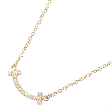 TIFFANY＆CO T Smile Mini Diamond Necklace Pendant 18KYG Yellow Gold Used Women