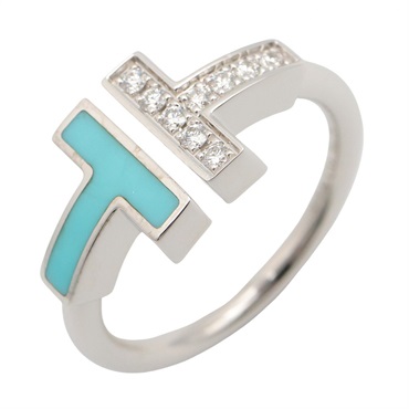 TIFFANY＆CO T-wire Turquoise Diamond Ring 18KWG White Gold Used Women US size 4