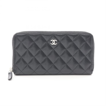 CHANEL Matelasse zip Around long wallet purse A50097 leather Calfskin Black Used