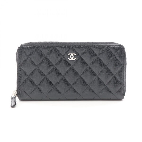 CHANEL Matelasse zip Around long wallet purse A50097 leather Calfskin Black Used