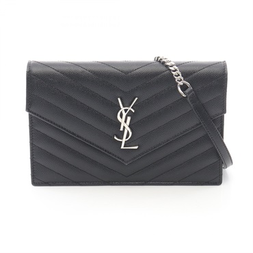 SAINT LAURENT PARIS Monogram envelope Shoulder Bag 393953 leather Black Used YSL