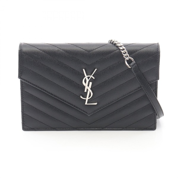 SAINT LAURENT PARIS Monogram envelope Shoulder Bag 393953 leather Black Used YSL