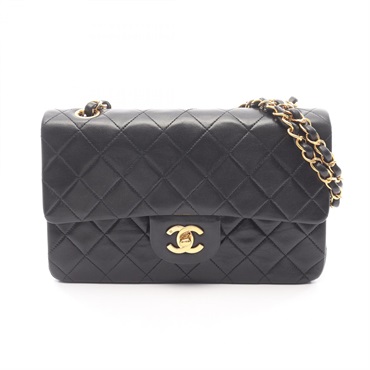 CHANEL Matelasse W flap chain Shoulder Bag A01113 Lambskin Black Used GHW