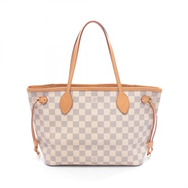 LOUIS VUITTON Neverfull PM Shoulder Tote Bag N51110 Damier Azur White Used LV