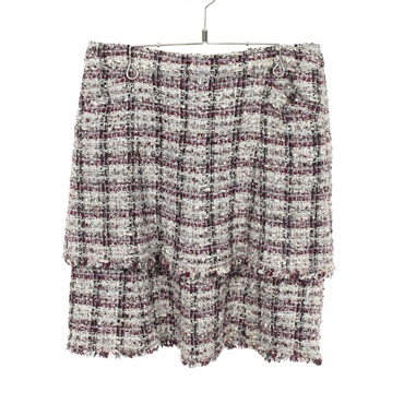 CHANEL Tweed Tiered Skirt P26851V17324 silk Rayon Nylon wool Gray Used women #38
