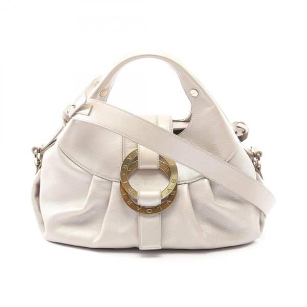 BVLGARI Chandra shoulder crossbody Handbag leather Gray champagne gold Used