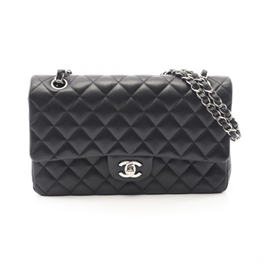 CHANEL Matelasse Double flap Chain Shoulder Bag A01112 Lambskin Black SHW Used
