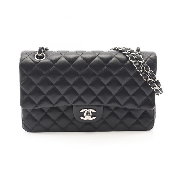 CHANEL Matelasse Double flap Chain Shoulder Bag A01112 Lambskin Black SHW Used