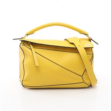LOEWE Puzzle medium shoulder crossbody Handbag leather Yellow Used Women