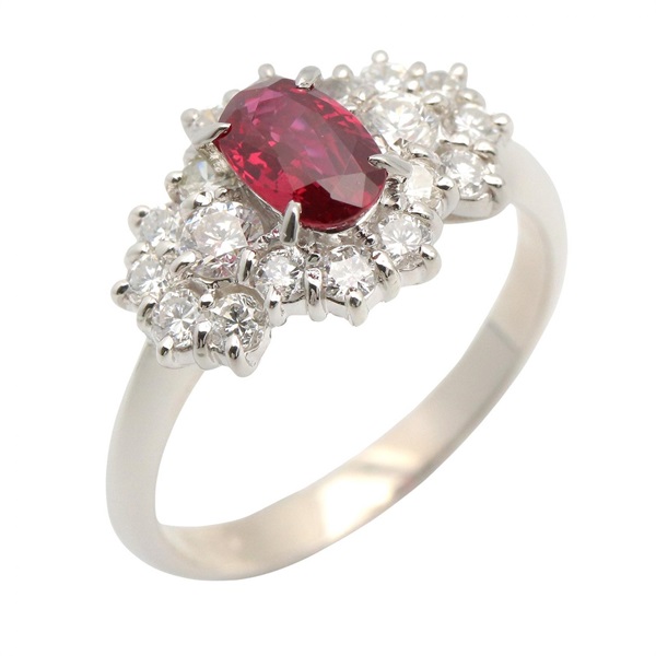 JEWELRY Ruby Diamond Ring Pt900 Platinum Red Used women US size 5.75