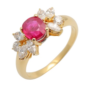 JEWELRY Ruby Diamond Ring Pt900 Platinum 18KYG Gold Used Women US size #6.75