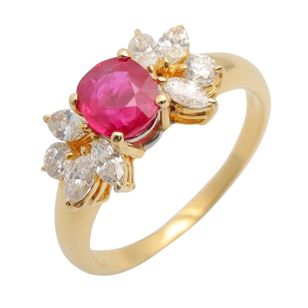 JEWELRY Ruby Diamond Ring Pt900 Platinum 18KYG Gold Used Women US size #6.75