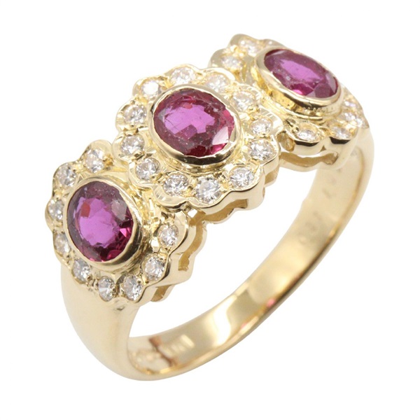 JEWELRY Ruby Diamond Ring 18KYG Yellow Gold Red Used women US size 6.25