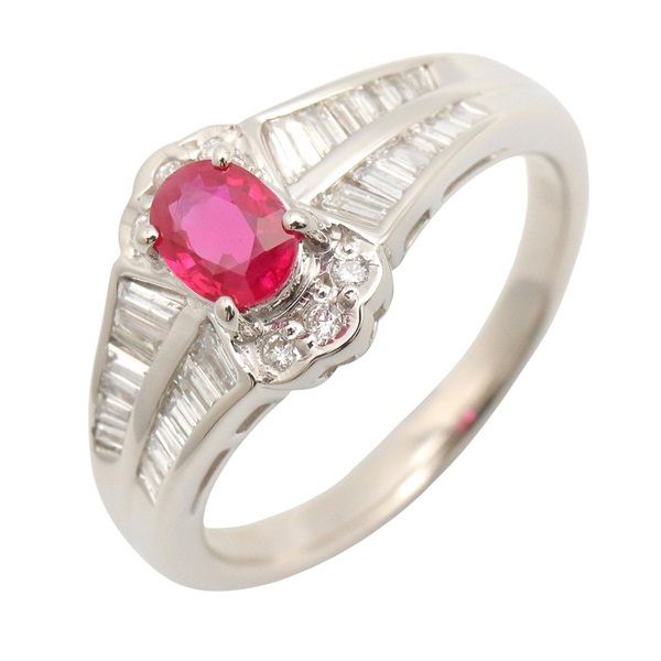 JEWELRY Ruby Diamond Ring Pt900 Platinum Red Used women US size 6.75