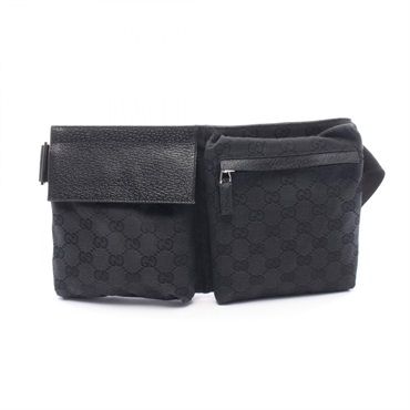 GUCCI GG canvas Waist Belt Bag 28566 canvas leather Black Used unisex