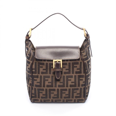 FENDI Zucca Handbag canvas leather Brown Used Women