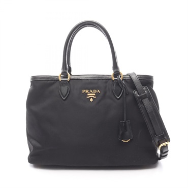 PRADA TESSUTO + SOFT CALF shoulder crossbody tote Handbag Nylon leather Black