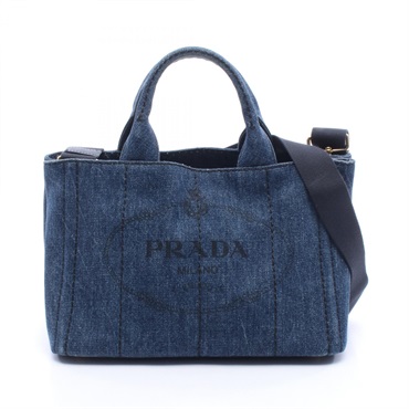 PRADA CANAPA Mini Shoulder Crossbody Tote Handbag denim Navy Used Women