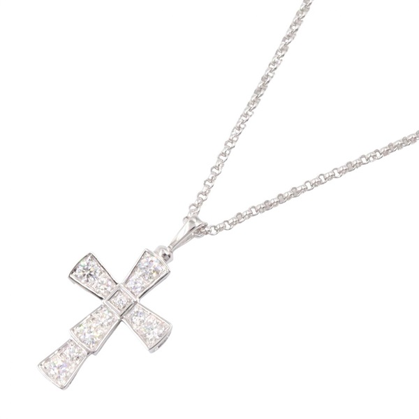 BVLGARI Serpenti Cross Small Diamond Necklace 18KWG White Gold Used women