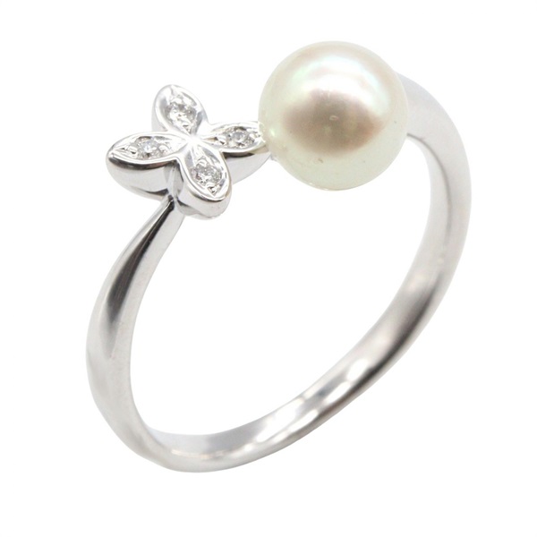 MIKIMOTO Akoya Pearl Diamond Ring 18KWG White Gold Used Women US size #6.25