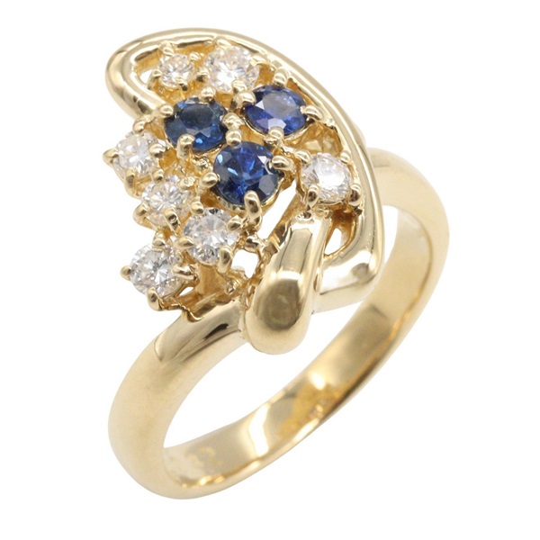 POLA Sapphire Diamond Ring 18KYG Yellow Gold Blue Clear Used Women US size #5.75