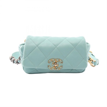 CHANEL CHANEL 19 Chain Waist Belt Bum Bag Lamb leather Green Mixed HW Used Women
