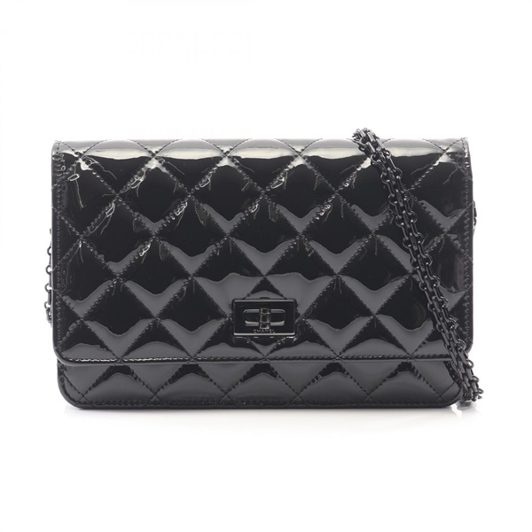 CHANEL 2.55 Matelasse Crossbody Chain Shoulder Bag Patent leather Black Used CC