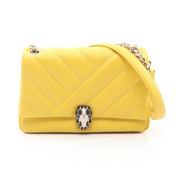BVLGARI Serpenti Cabochon Shoulder crossbody chain Bag leather Yellow Used Women