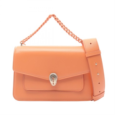 BVLGARI Serpenti Forever chain shoulder crossbody Handbag leather Orange Used