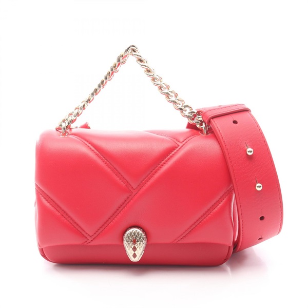 BVLGARI Serpenti Cabochon chain shoulder crossbody Handbag leather Red Used
