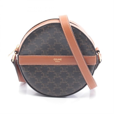 CELINE Round Purse Triomphe Shoulder Bag 10G342 canvas leather Black Brown Used