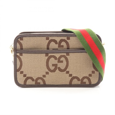 GUCCI Jumbo GG mini Crossbody Shoulder Bag 696075 canvas Beige Brown Used