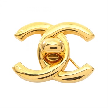 CHANEL COCO Mark Turnlock Brooch Pin Gold Plated Used Women CC