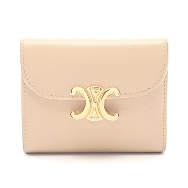 CELINE Triomphe Small flap Tri-fold wallet purse 10D783DPV leather Beige Used