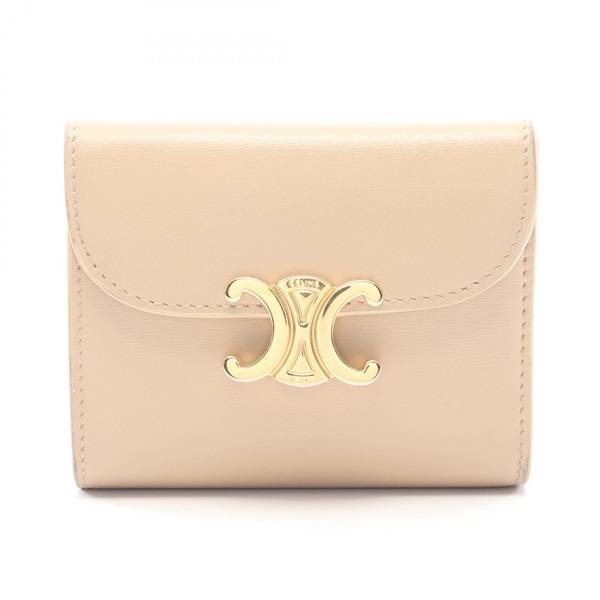 CELINE Triomphe Small flap Tri-fold wallet purse 10D783DPV leather Beige Used