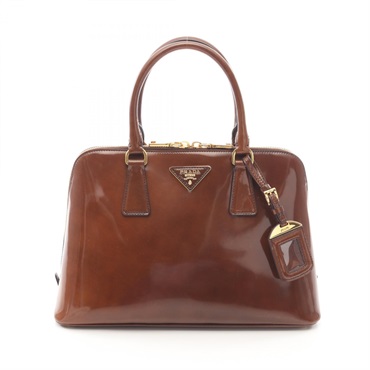 PRADA SPAZZOLAT Triangle Logo Handbag BL0837 Patent leather Brown Used Women