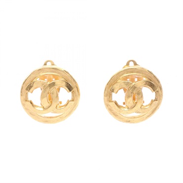 CHANEL COCO Mark Circle Round clip Earrings Gold Plated Used Women CC