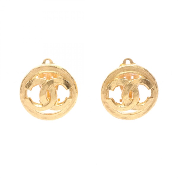CHANEL COCO Mark Circle Round clip Earrings Gold Plated Used Women CC