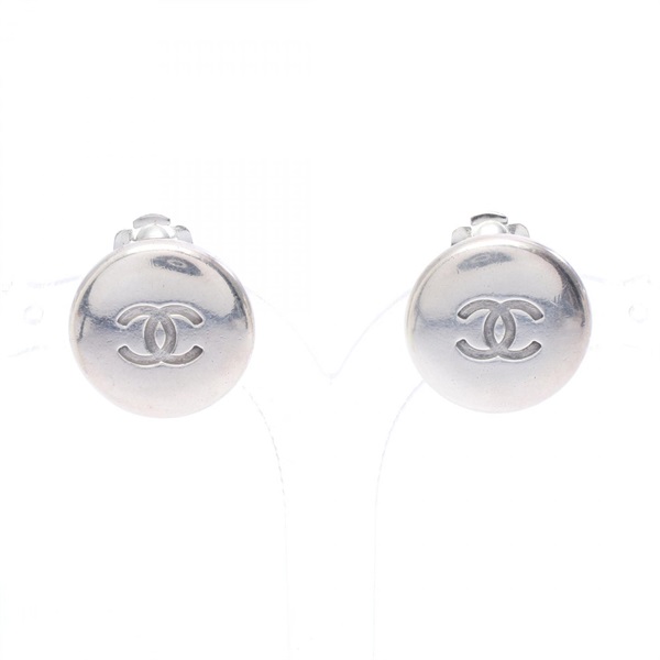 CHANEL COCO Mark Circle Round Clip Earrings Stainless Steel Used Women CC