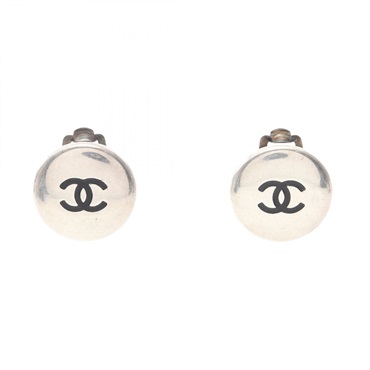 CHANEL COCO Mark Round clip Earring Stainless Steel Black Used Women CC