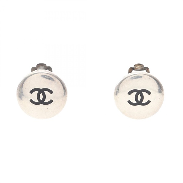 CHANEL COCO Mark Round clip Earring Stainless Steel Black Used Women CC