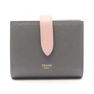 CELINE Small strap wallet Bi-fold compact purse 10H263BRU leather Gray Pink
