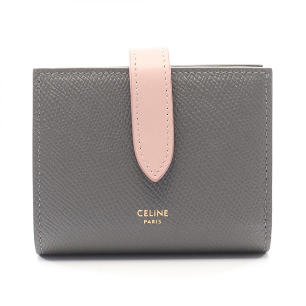 CELINE Small strap wallet Bi-fold compact purse 10H263BRU leather Gray Pink