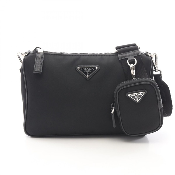 PRADA TESSUTO SAFFIANO Shoulder Bag 2VH1132DMHF0002 Nylon  leather Black Used