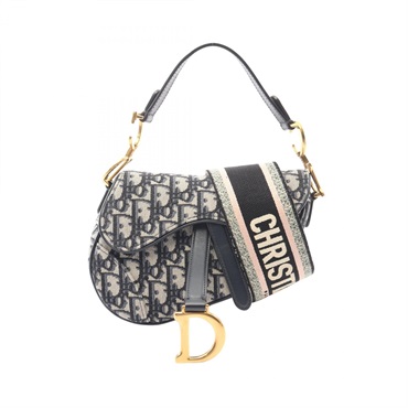 Christian Dior Mini Saddle Oblique Jacquard Handbag M0456CTZQ canvas Beige Navy