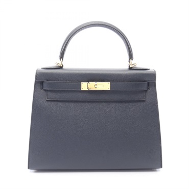 HERMES Kelly 28 outside stitched shoulder Handbag A Epsom Blue indigo Used GHW