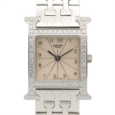 HERMES H watch diamond bezel Wrist Watch HH1.230 Quartz SS Used Women