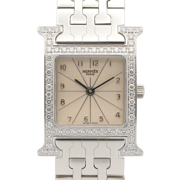 HERMES H watch diamond bezel Wrist Watch HH1.230 Quartz SS Used Women